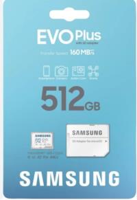 SAMSUNG Evo Plus 512GB U3,V30,A2,Class 10,4K UHD,160MB/s,160MB/s microSDXC UHS-I HAFIZA KARTI+ADAPTÖRLÜ - 1